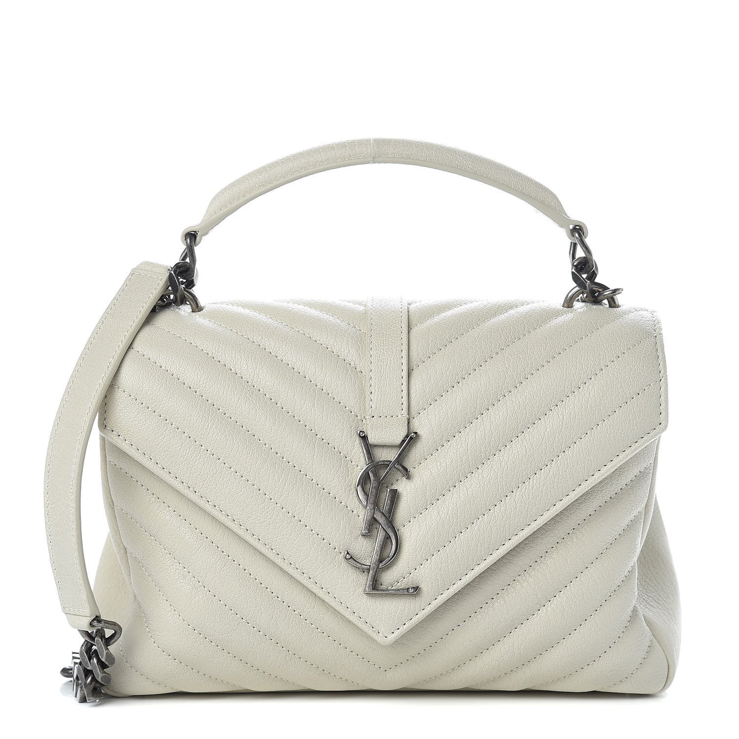 Sheepskin Matelasse Chevron Monogram Medium College Bag Dove White