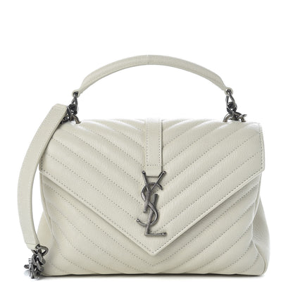 Saint Laurent Sheepskin Matelasse Chevron Monogram Medium College Bag Dove White 1 of 9