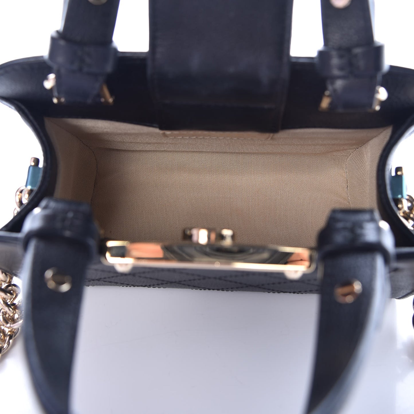 Grained Calfskin Stitched Mini Label Click Shopper Tote Black