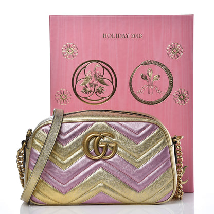 Gucci Metallic Nappa Matelasse Heart Small GG Marmont Chain Shoulder Bag Oro Vecchio Rosa 10 of 10