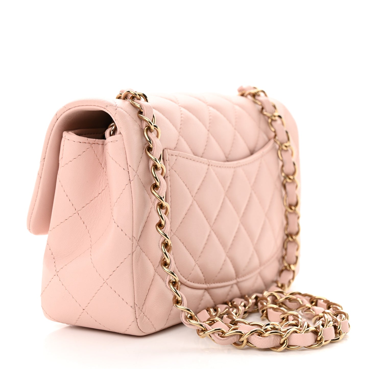 Lambskin Quilted Mini Rectangular Flap Light Pink
