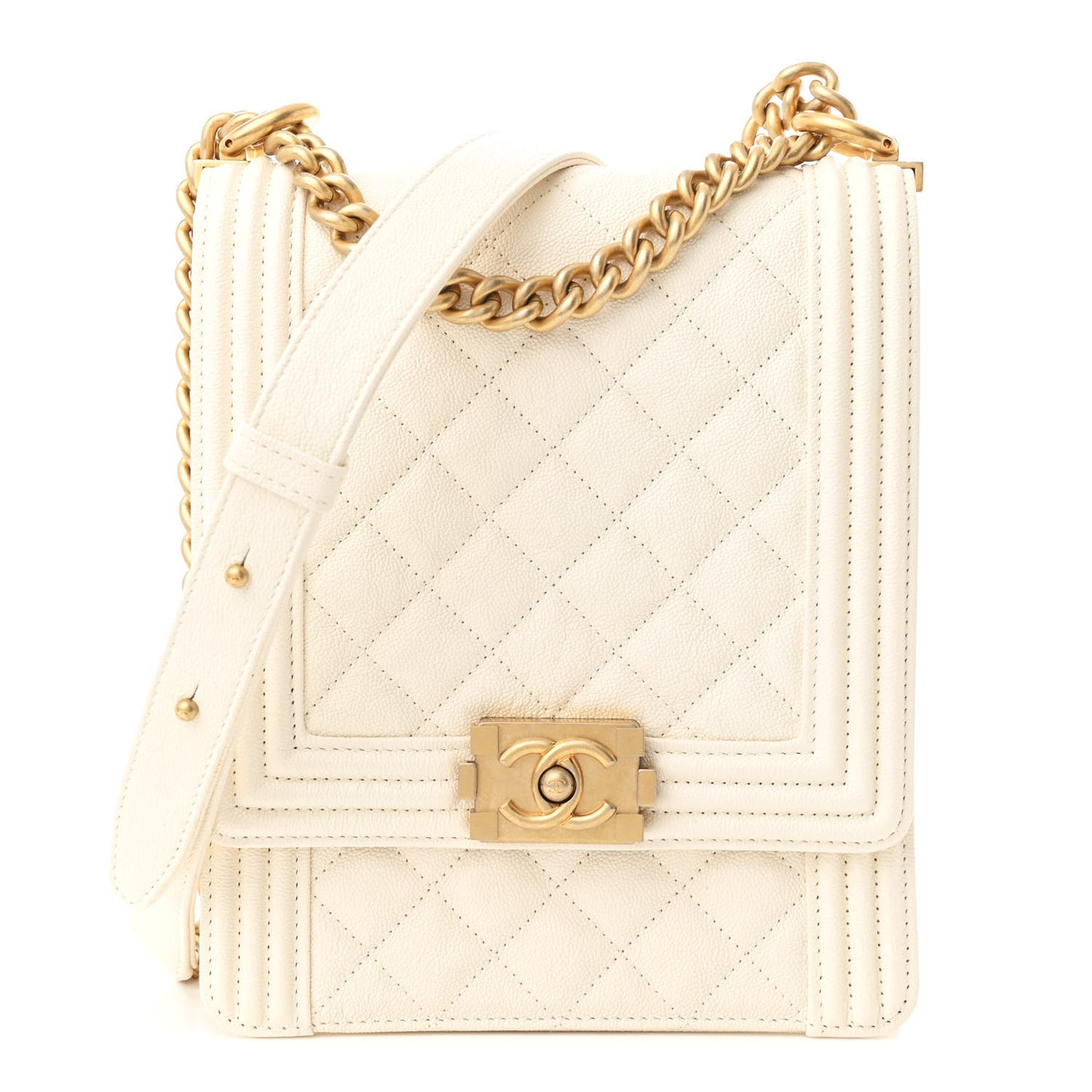 Caviar Quilted North South Boy Flap White
