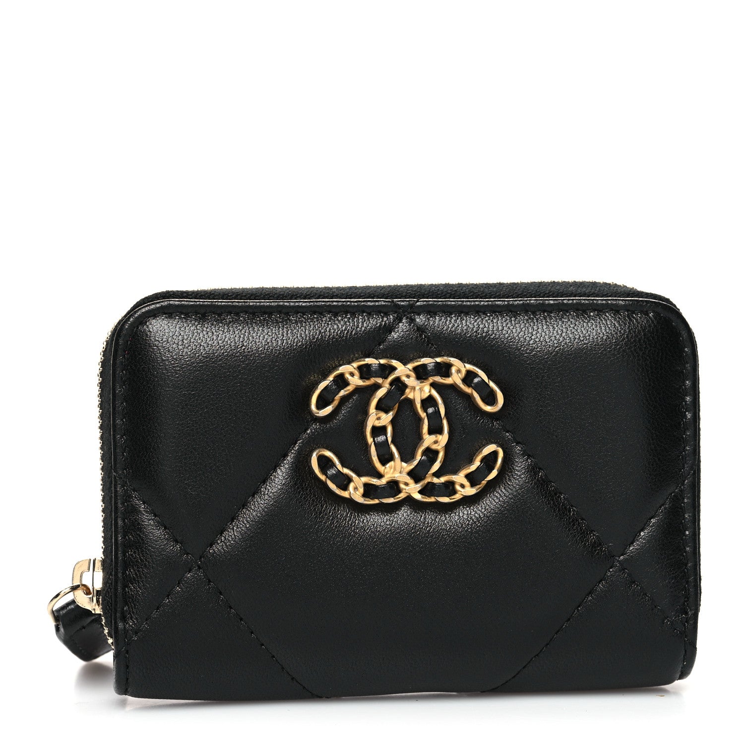 Chanel Lambskin Quilted Chanel 19 Zip Around Coin Purse Wallet Black 1 of 9
