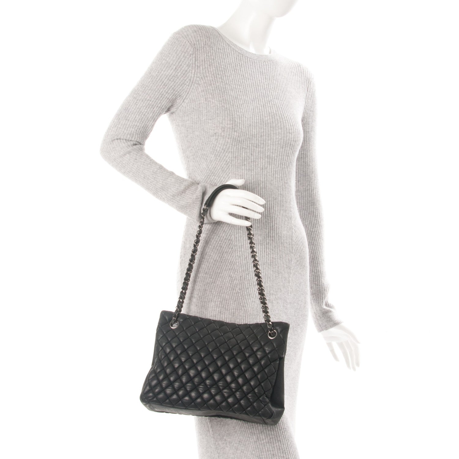Chanel Iridescent Calfskin Small New Bubble Quilt Tote Dark Grey 2 of 7