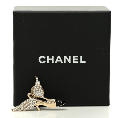 Chanel Crystal CC Heel Wing Brooch Gold Black 5 of 5