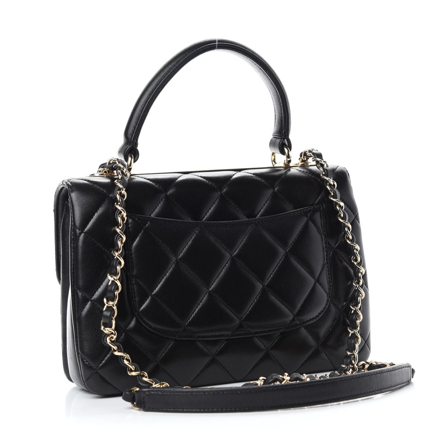 Lambskin Quilted Small Trendy CC Dual Handle Flap Bag Black