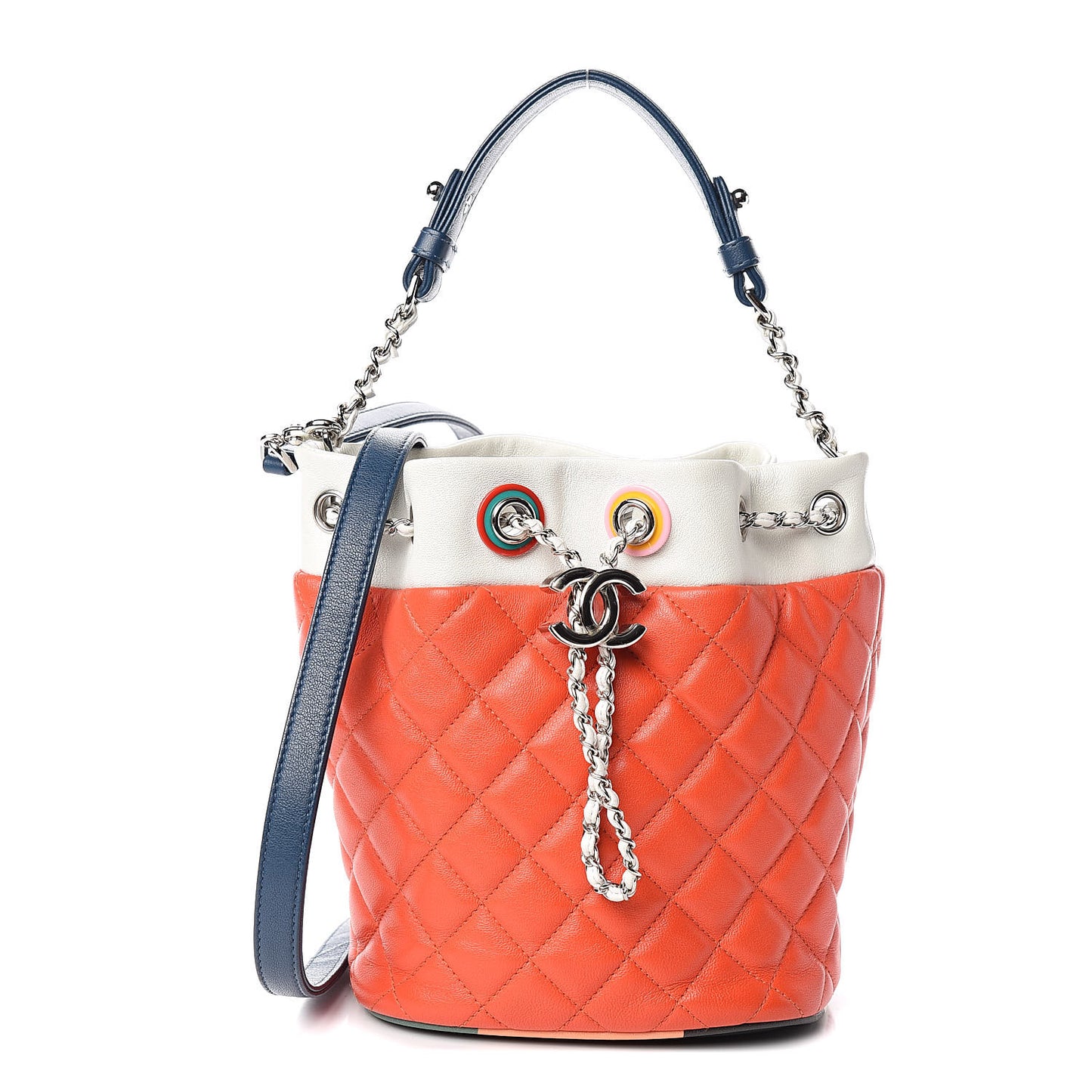 Lambskin Quilted Cuba Drawstring Tote Red White Blue