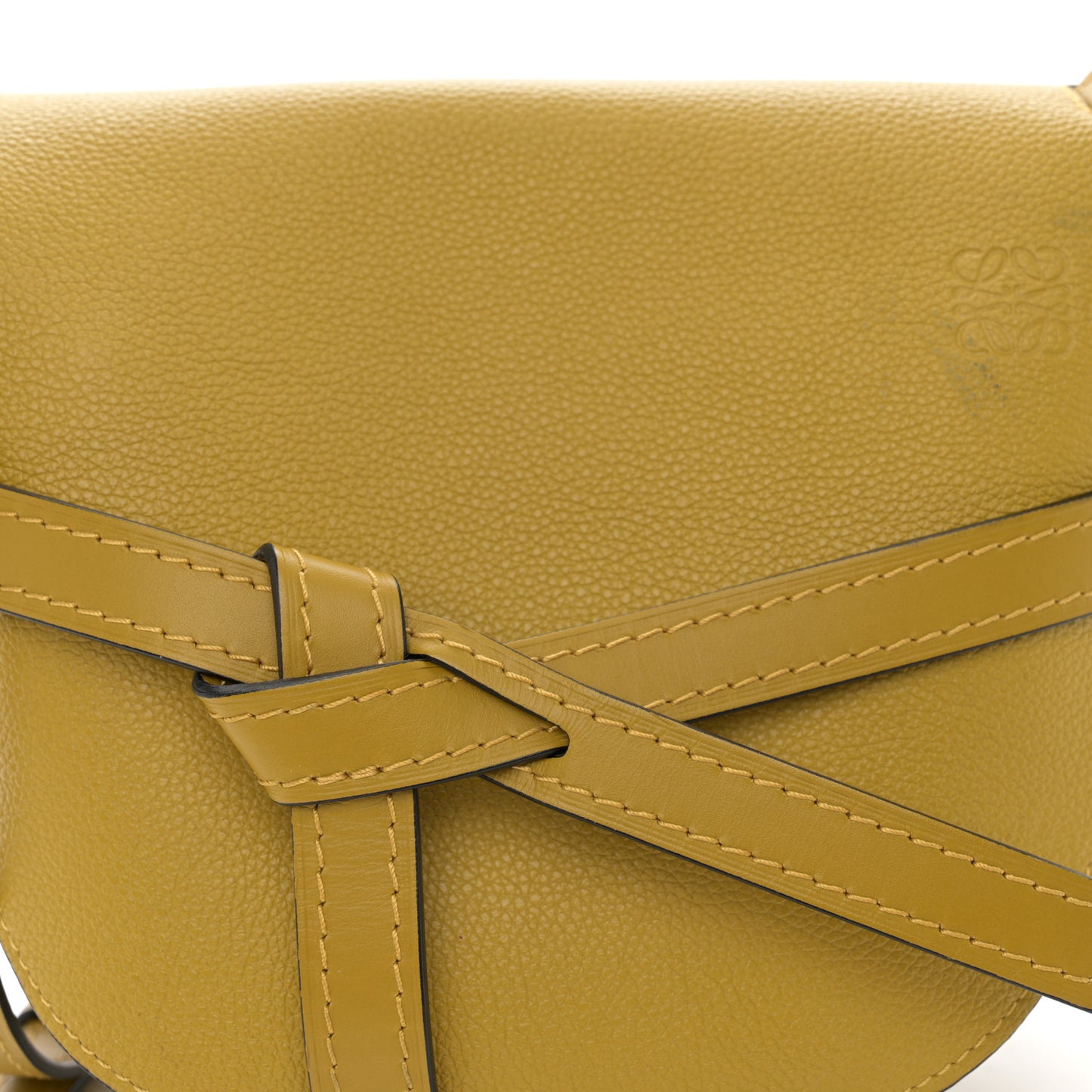 Grained Calfskin Small Gate Crossbody Bag Mustard Yellow
