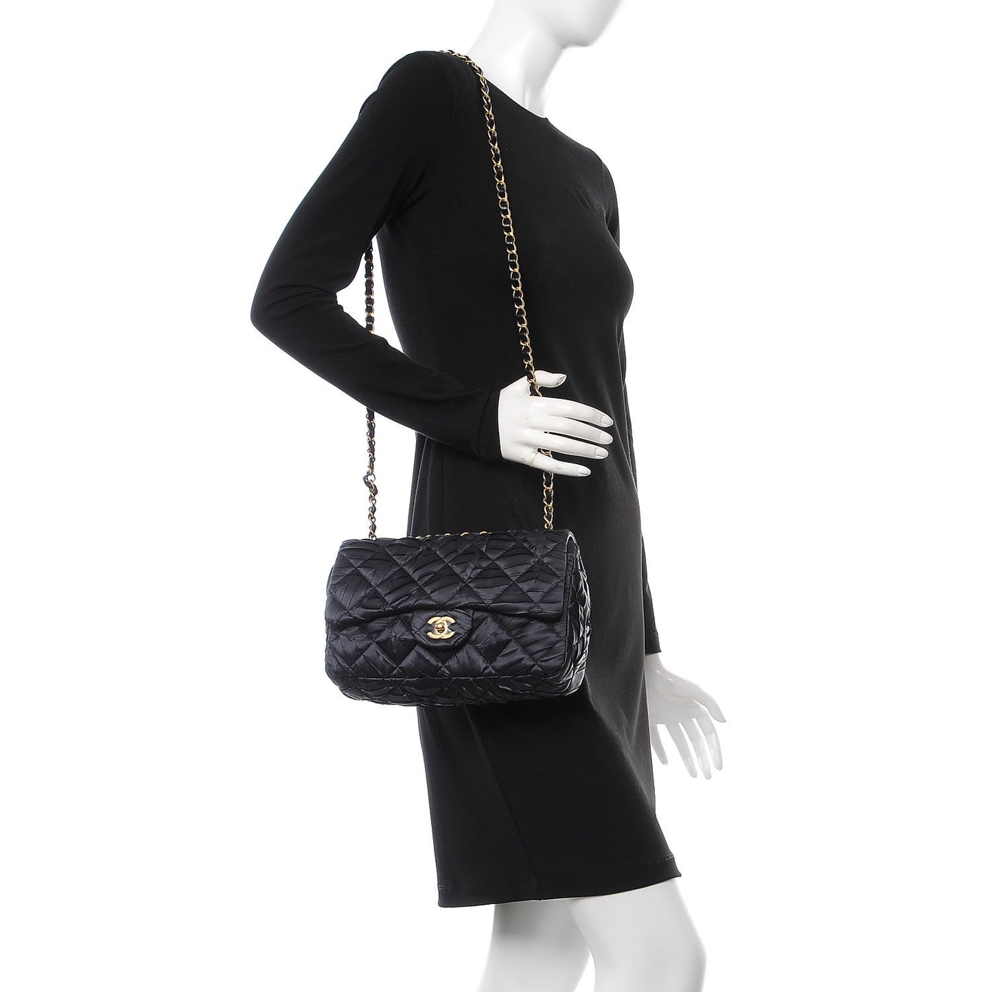 Satin Quilted Pleated Flap Grey