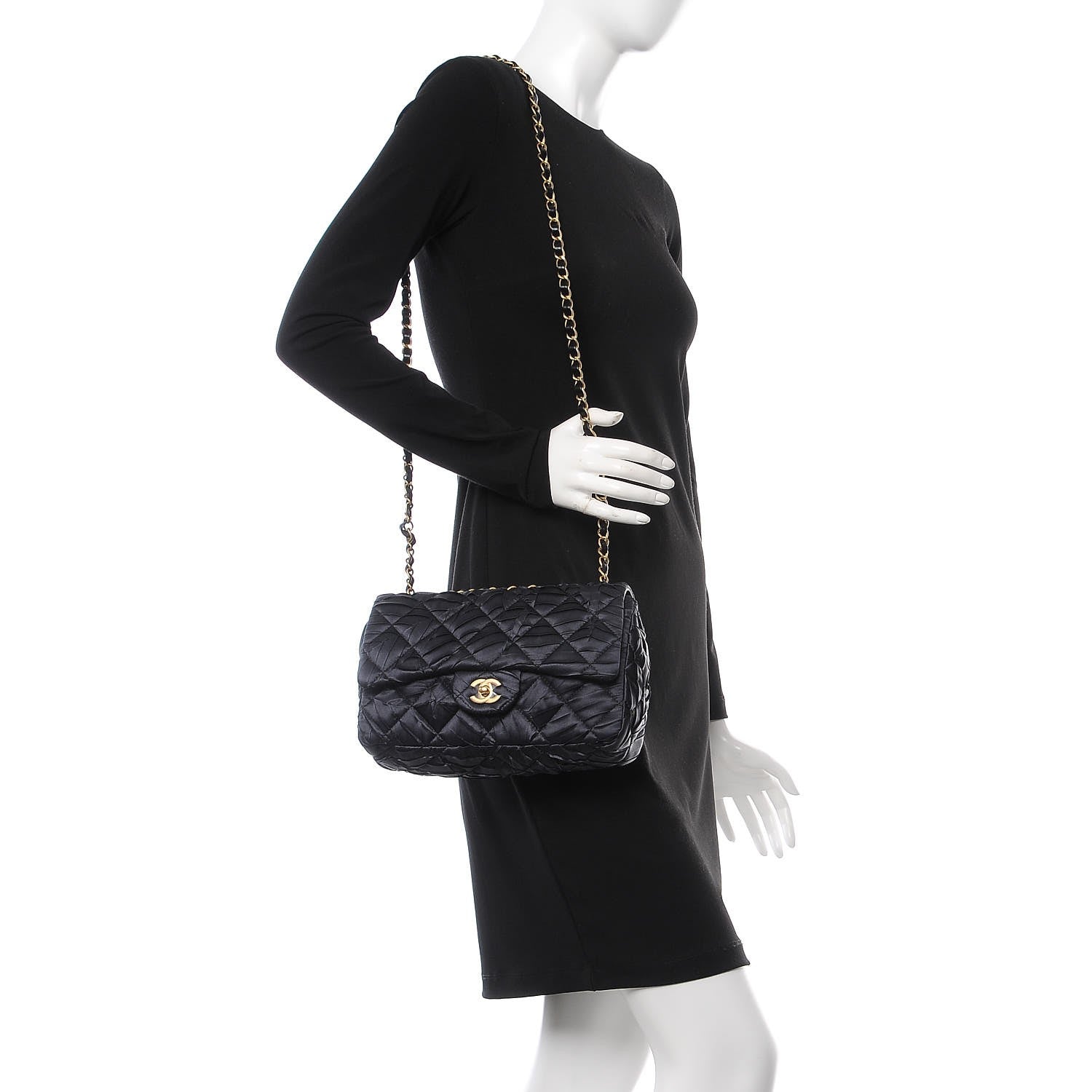 Chanel Satin Quilted Pleated Flap Grey 2 of 8