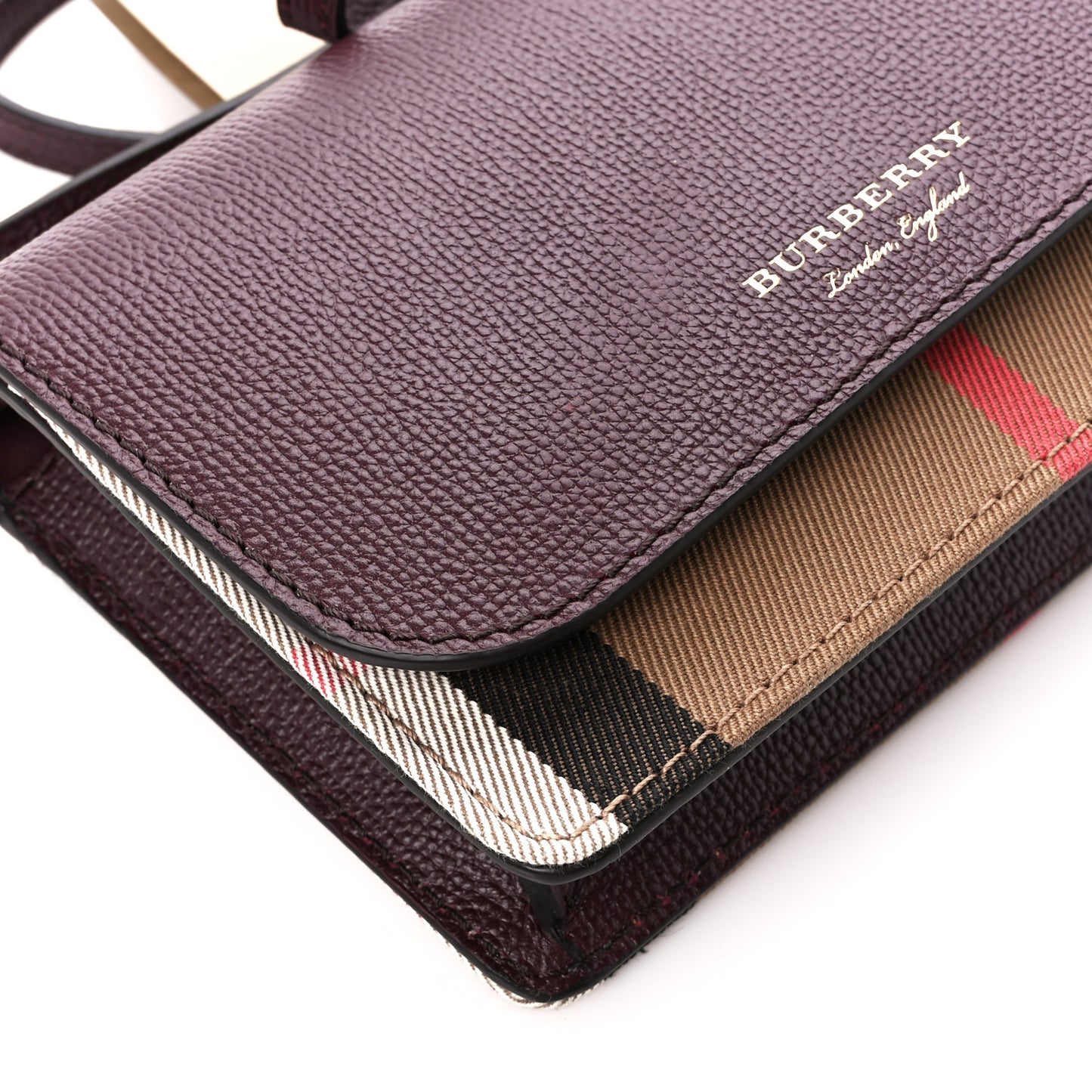 Grained Calfskin House Check Tartan Mix Hampshire Wallet On Chain Burgundy