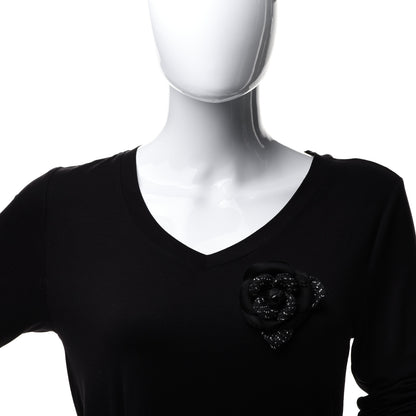 Chanel Tweed Camellia Pin Brooch Black White 2 of 5