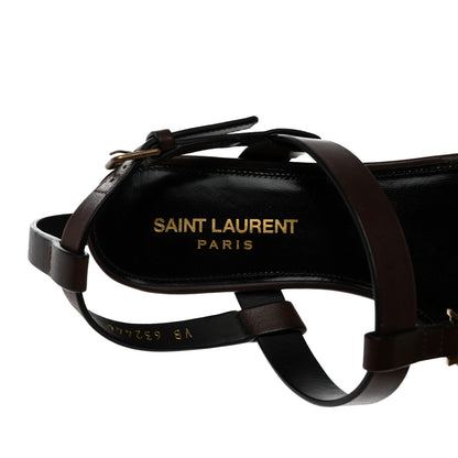Saint Laurent Calfskin Cassandra Monogram Sandals 38 Brown 7 of 8