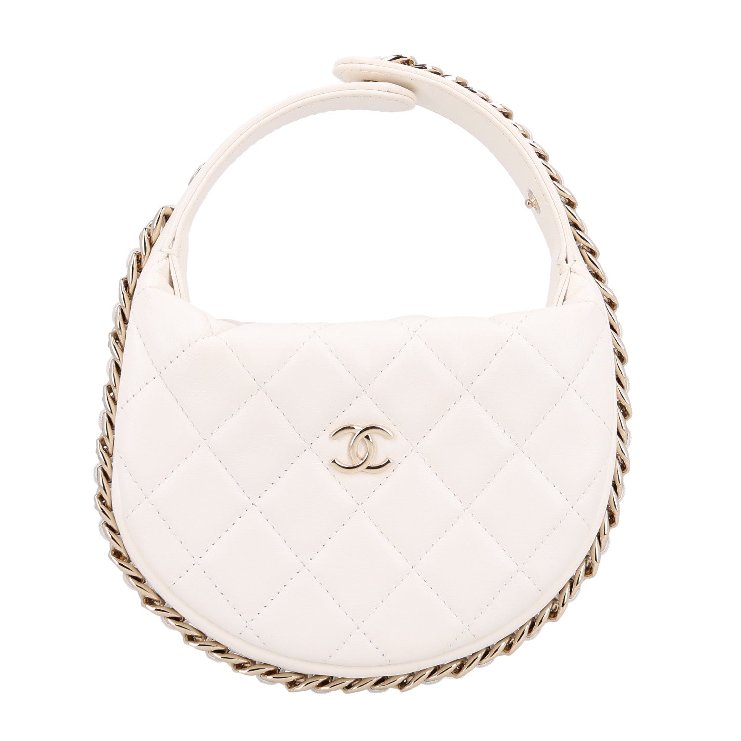 Chanel Lambskin Quilted Chain Around Pouch Hobo White 1 of 9