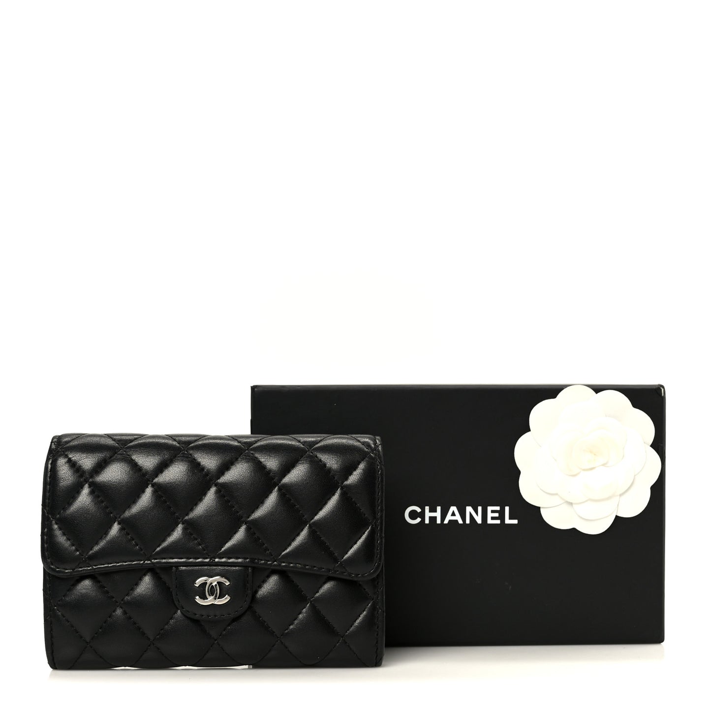 Lambskin Quilted Large Flap Wallet Black