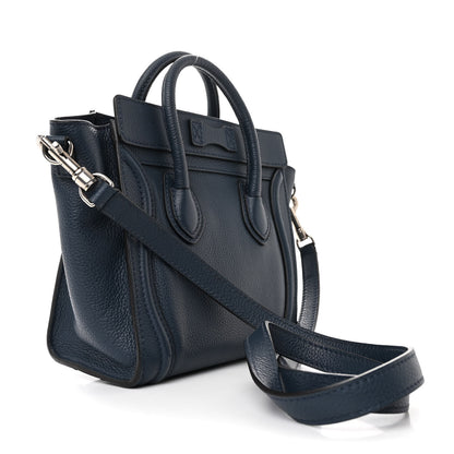 Celine Drummed Calfskin Nano Luggage Navy Blue 3 of 10