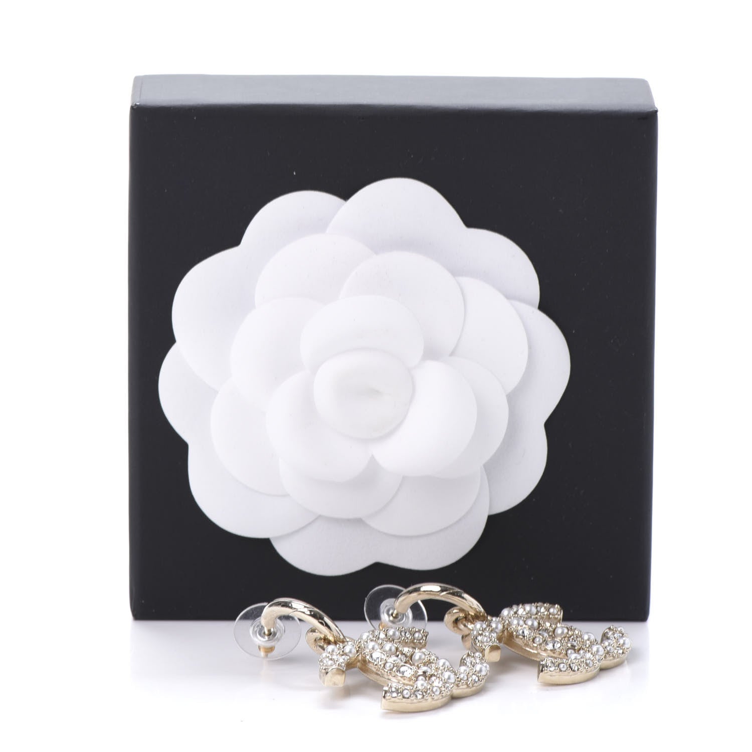 Chanel Crystal Pearl Caviar CC Drop Earrings Gold 4 of 4