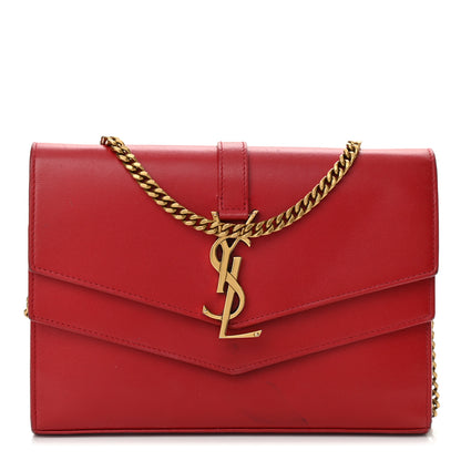 Saint Laurent Smooth Calfskin Monogram Sulpice Chain Wallet Red 1 of 10