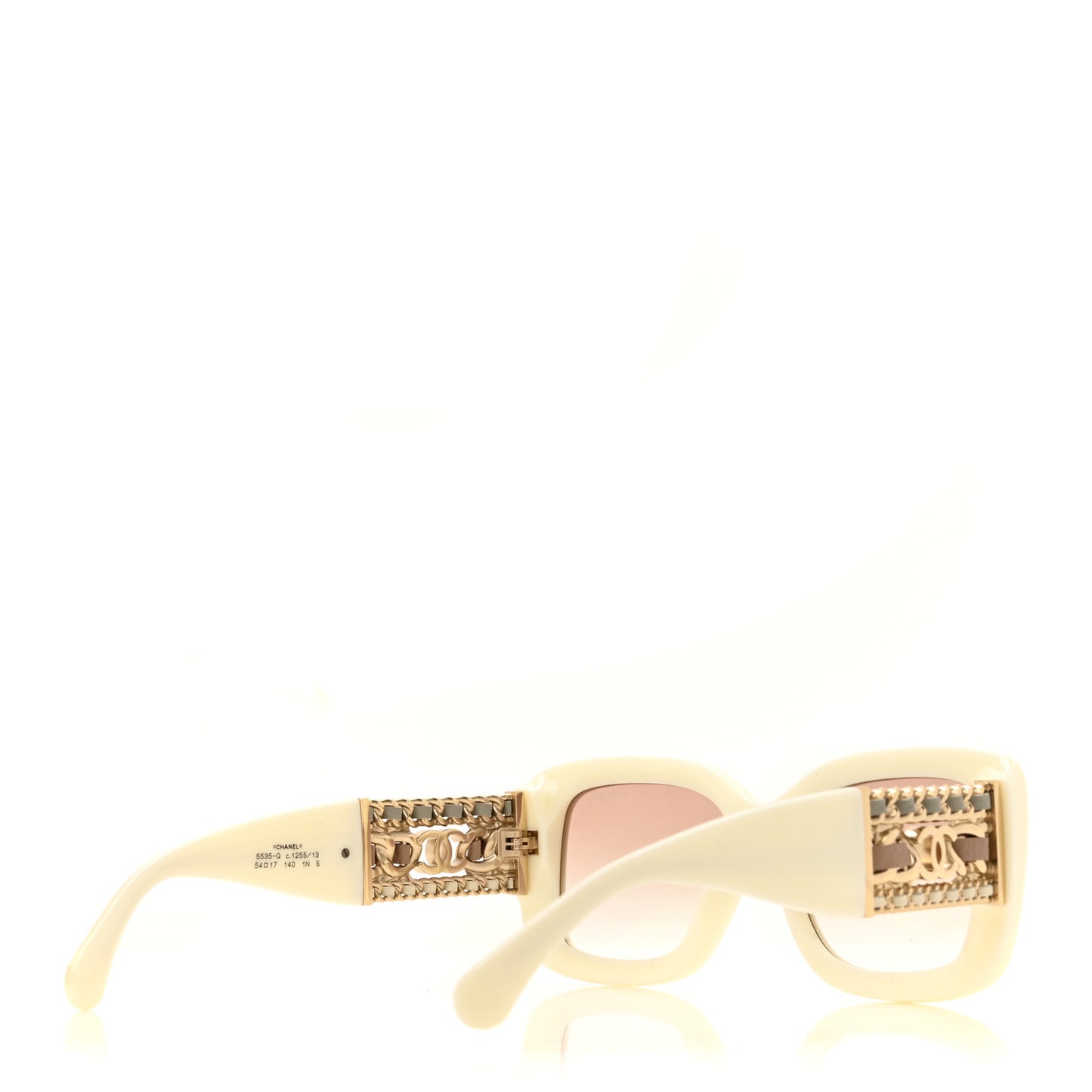 Acetate Metal Calfskin CC Rectangle Sunglasses 5535Q Ivory