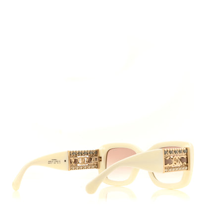 Chanel Acetate Metal Calfskin CC Rectangle Sunglasses 5535Q Ivory 4 of 7
