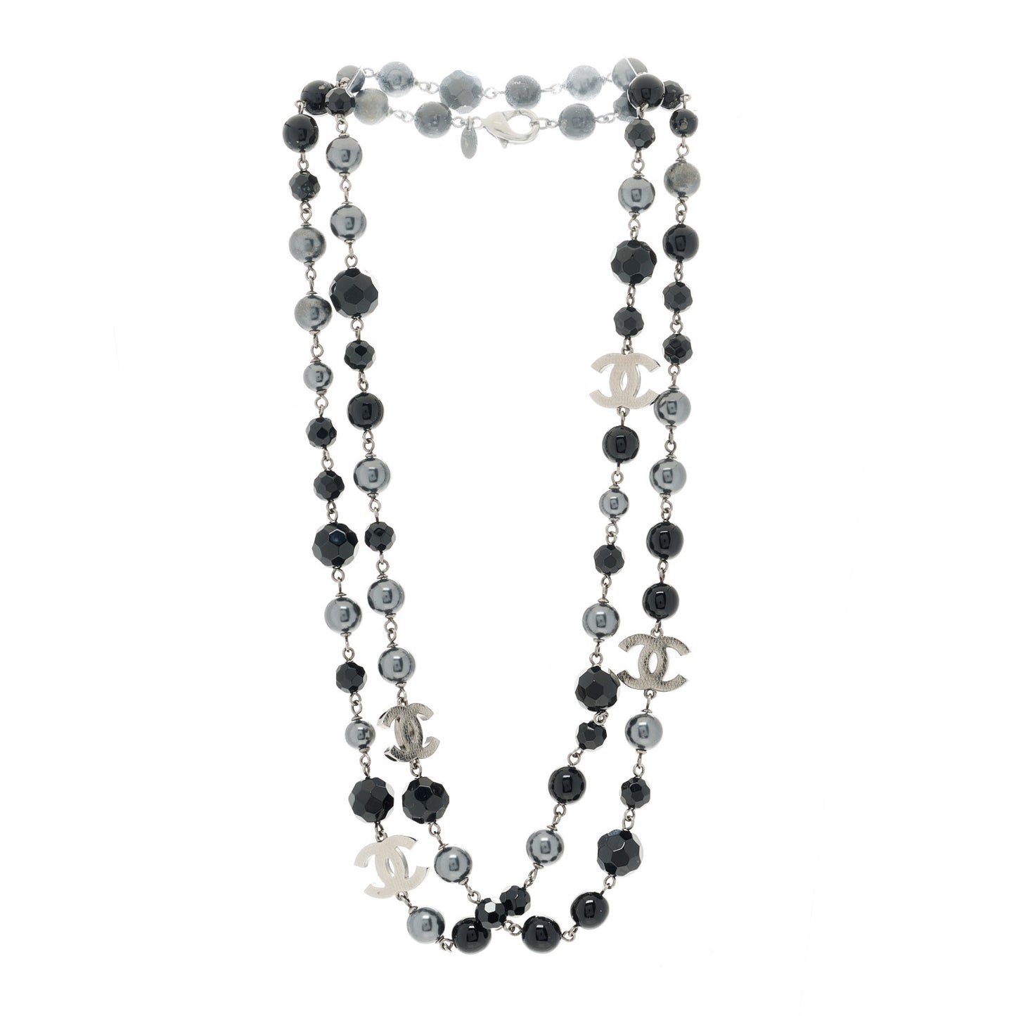 Ruthenium Pearl Beaded CC Long Necklace Black