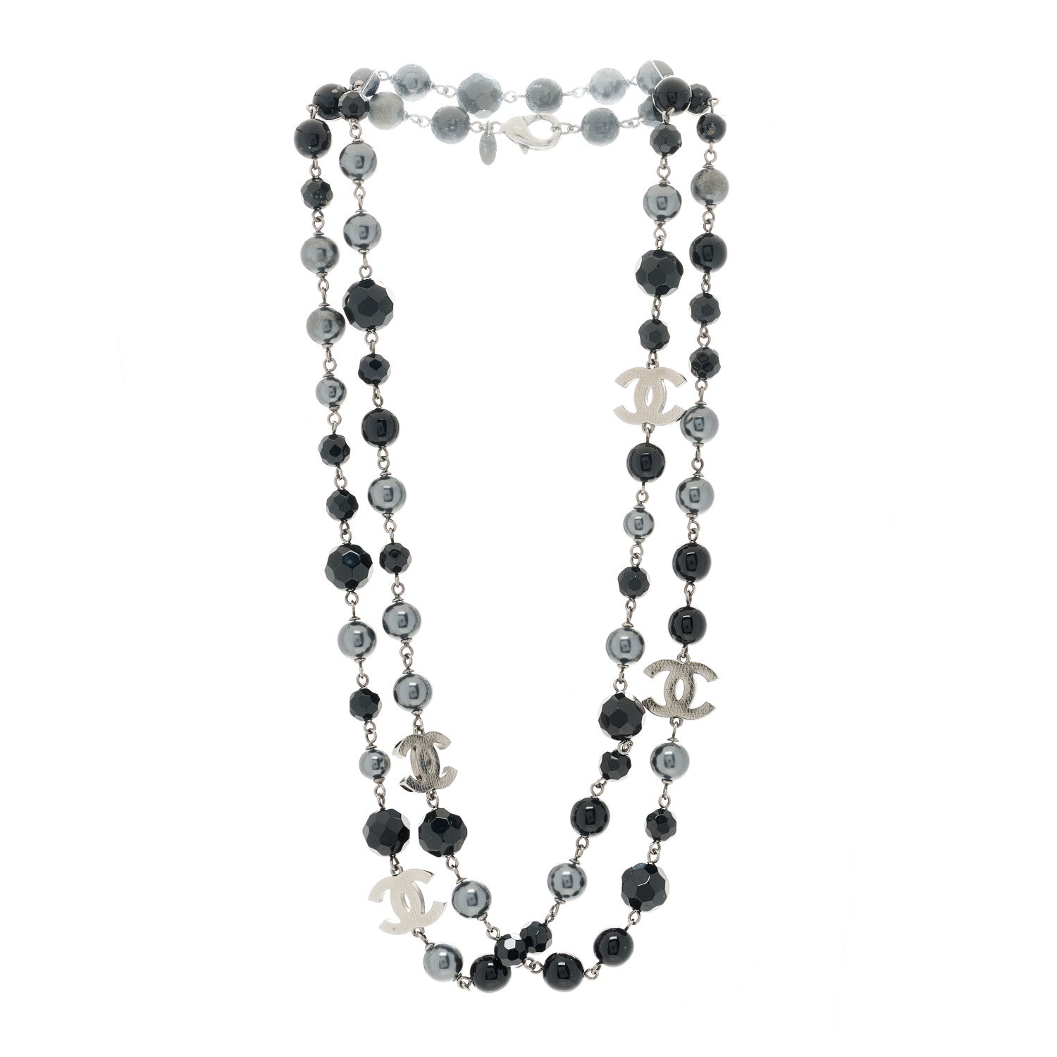 Chanel Ruthenium Pearl Beaded CC Long Necklace Black 3 of 8