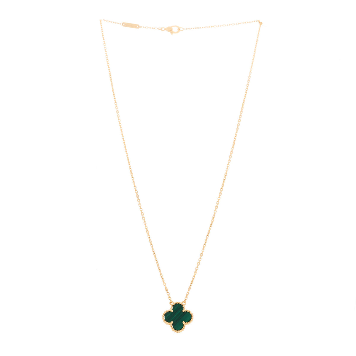 18K Yellow Gold Malachite Vintage Alhambra Pendant Necklace
