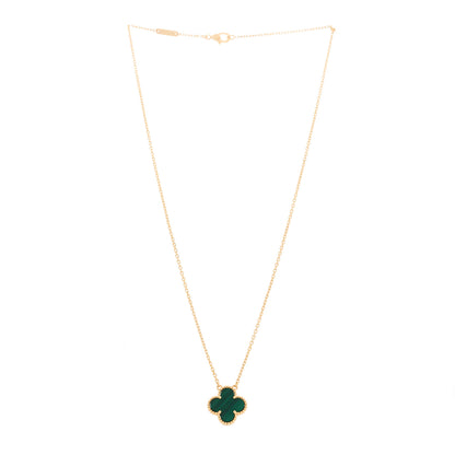 Van Cleef & Arpels 18K Yellow Gold Malachite Vintage Alhambra Pendant Necklace 3 of 7