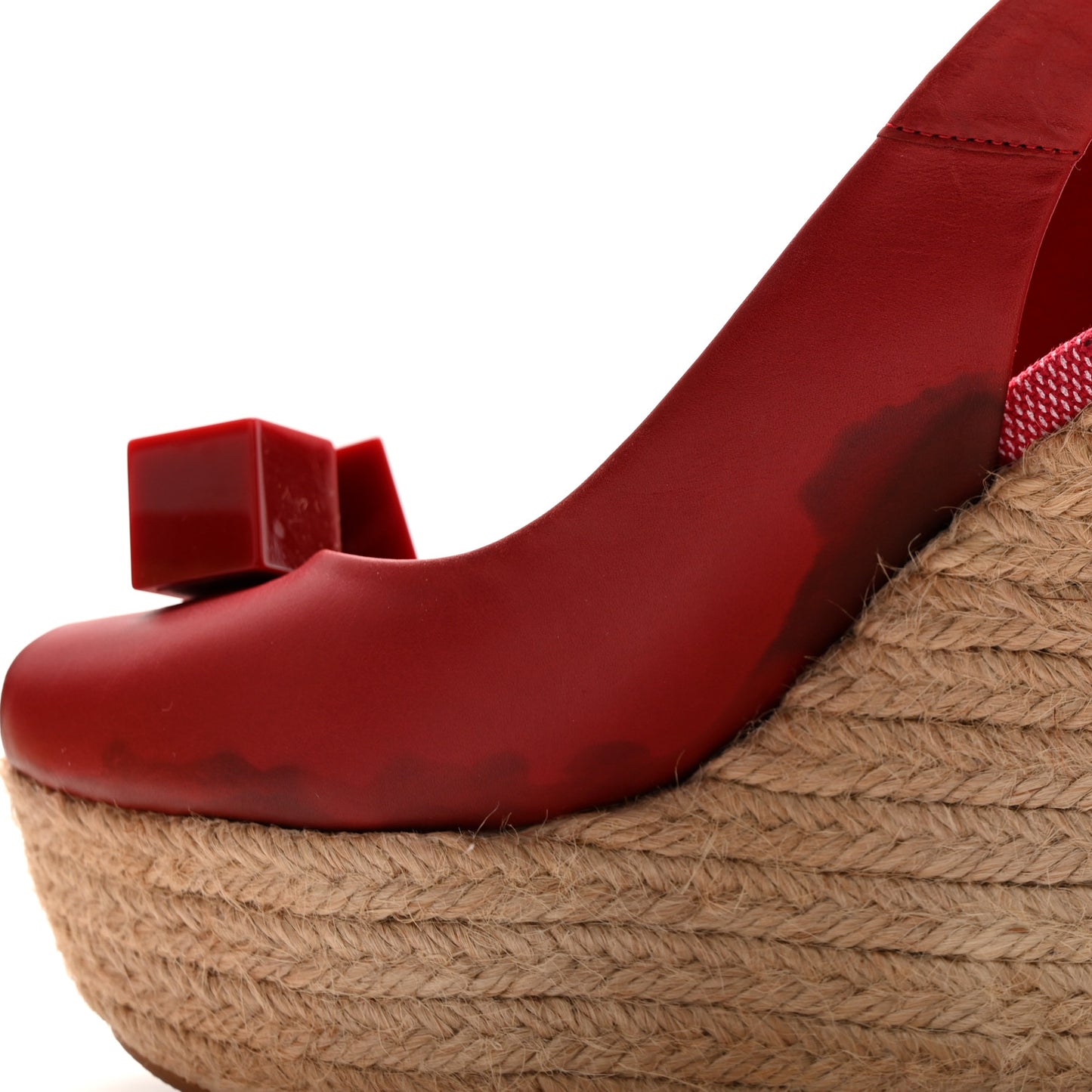 Calfskin Damier Espadrille Wedge Sandals 37.5 Red