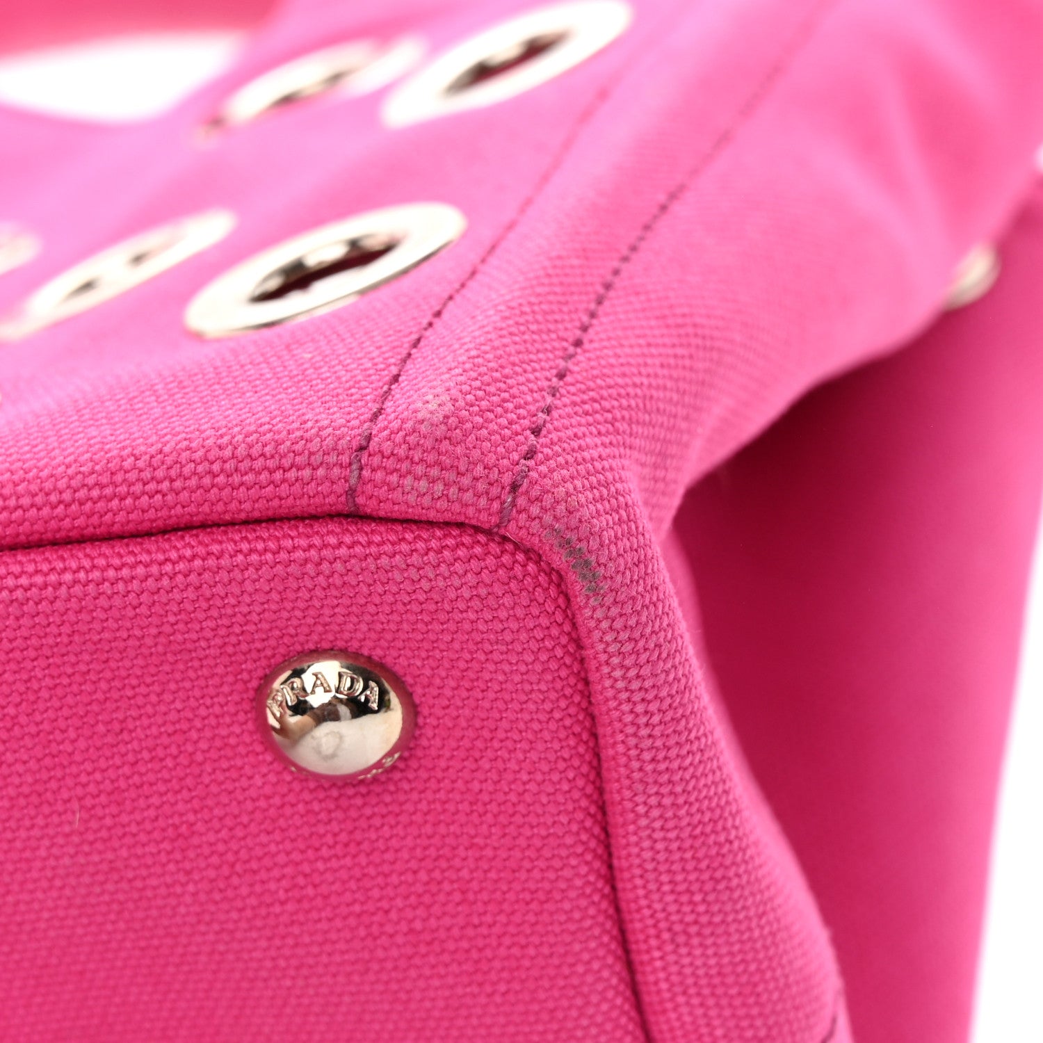 Prada Canvas Grommet Canapa Tote Pink 15 of 17