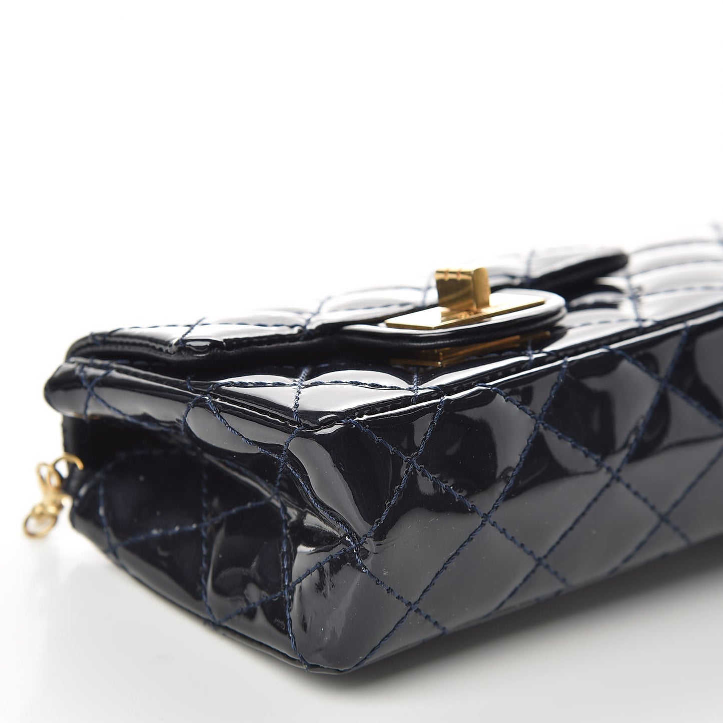 Patent Quilted Reissue Double Flap Clutch Navy