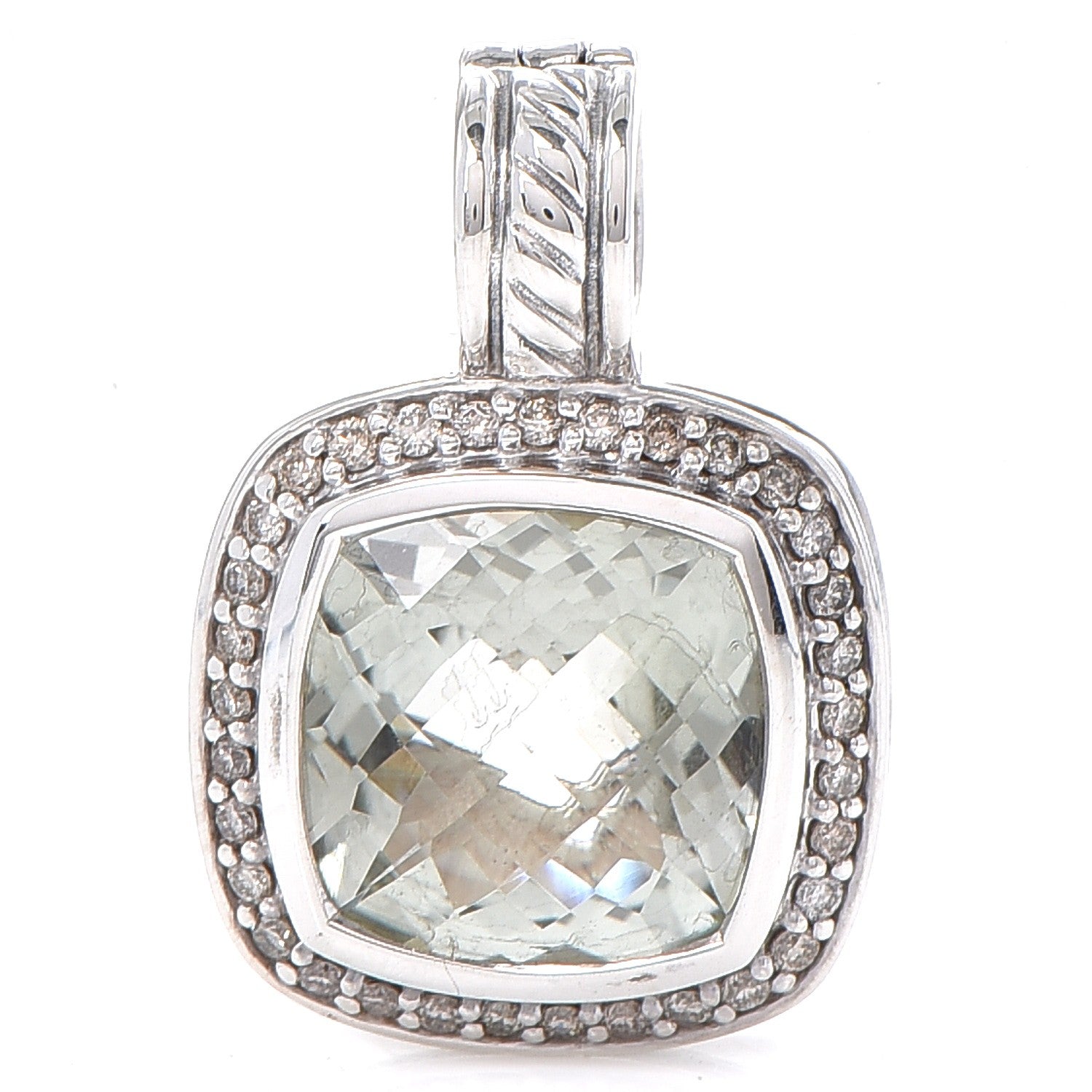 David Yurman Sterling Silver Diamond Prasiolite 11mm Albion Enhancer Pendant 1 of 3