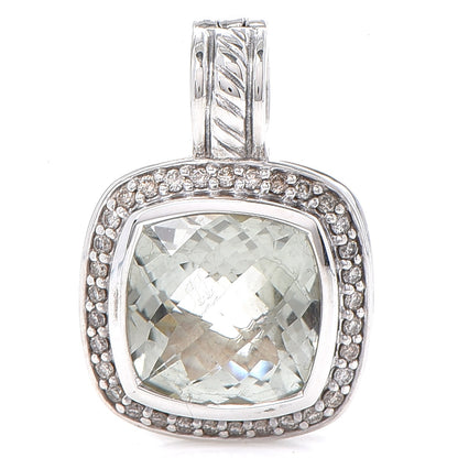 David Yurman Sterling Silver Diamond Prasiolite 11mm Albion Enhancer Pendant 1 of 3