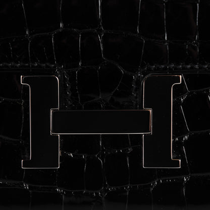 Hermes Shiny Alligator Constance Short Wallet Black 11 of 14