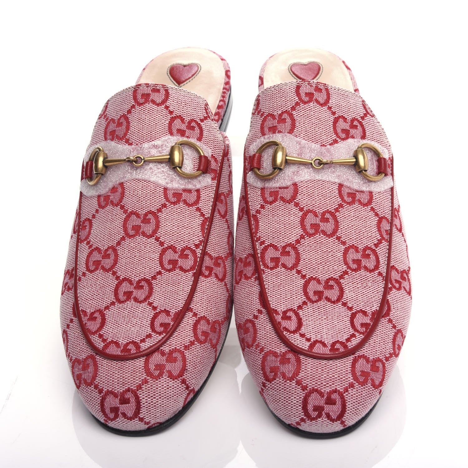 Gucci Canvas GG Monogram Horsebit Womens Princetown Slippers 38 Gardenia Hibiscus Red 5 of 10