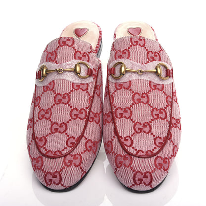 Gucci Canvas GG Monogram Horsebit Womens Princetown Slippers 38 Gardenia Hibiscus Red 5 of 10