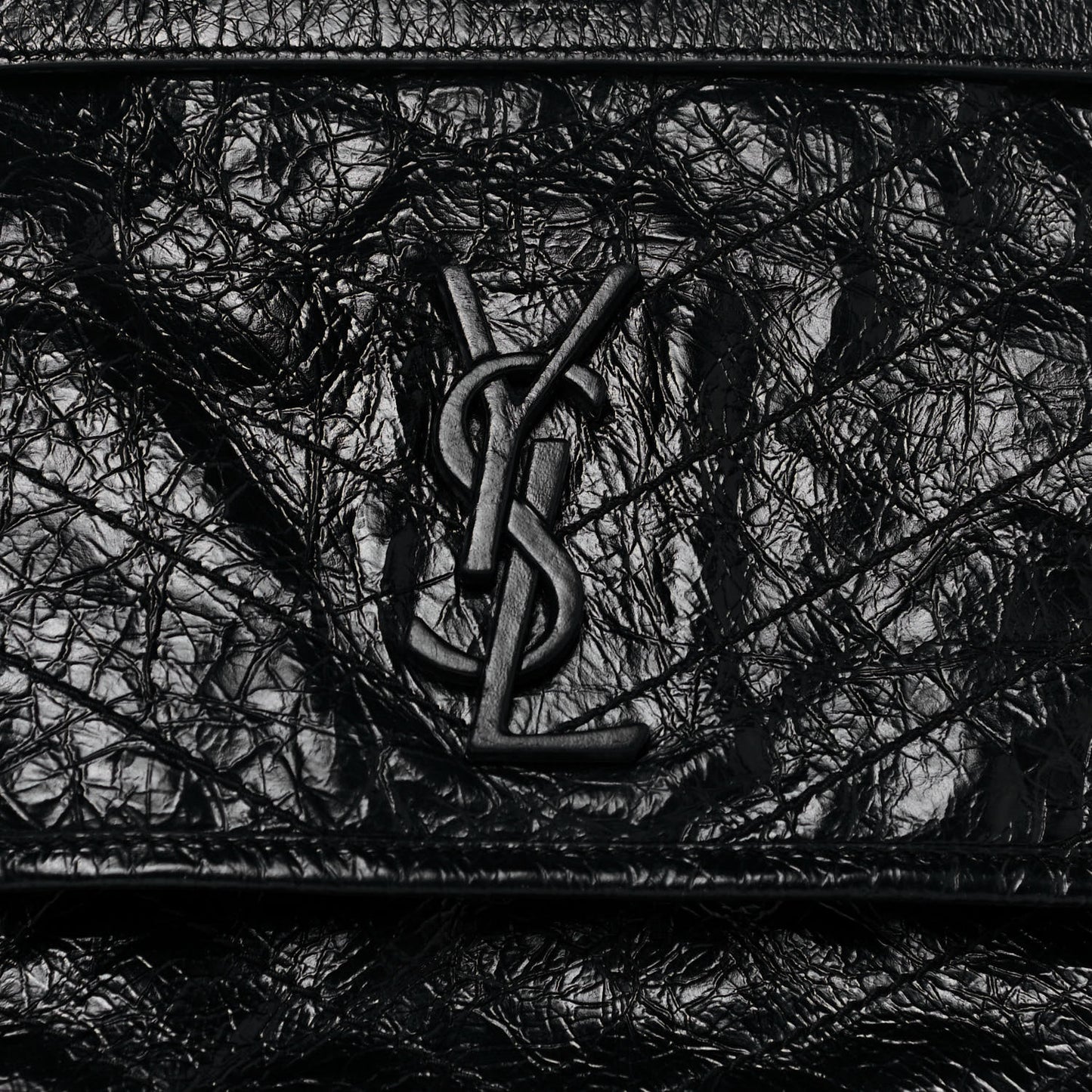 Crinkled Calfskin Matelasse Monogram Medium Niki Chain Satchel Black