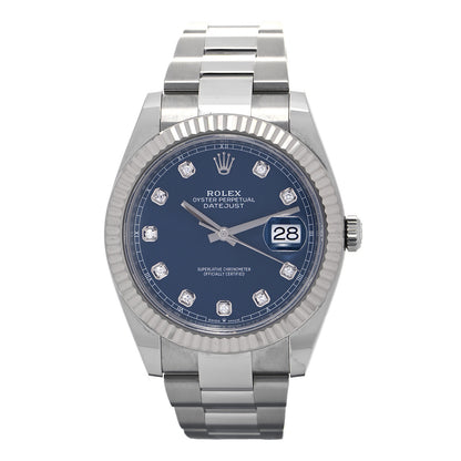 Rolex Stainless Steel 18K White Gold Diamond 41mm Oyster Perpetual Datejust Watch Bright Blue 126334 1 of 5