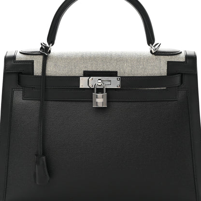 Hermes Berline Toile Swift Kelly Sellier 32 Black Ecru 7 of 10