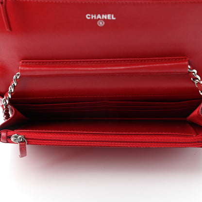 Chanel Patent Camellia Embossed Wallet On Chain WOC Dark Red 7 of 11