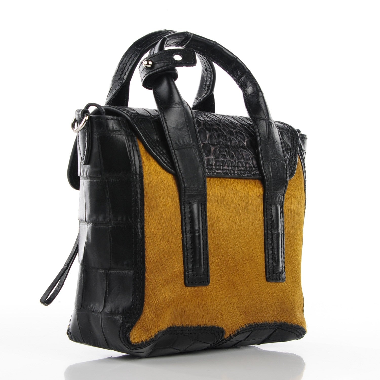 3.1 Phillip Lim 3.1 Calf Hair Calfskin Crocodile Embossed Mini Pashli Satchel Antique Grey Olive 3 of 12