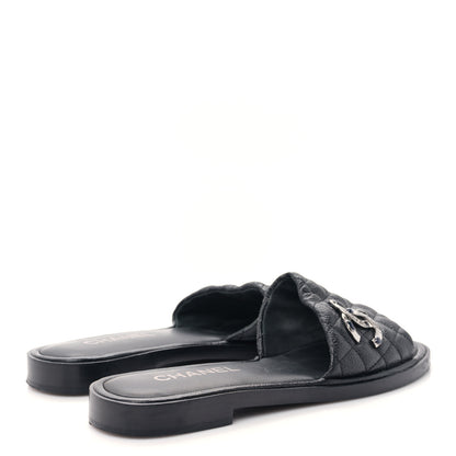 Chanel Shiny Goatskin Quilted CC Mules Sandals 39 Black 4 of 9