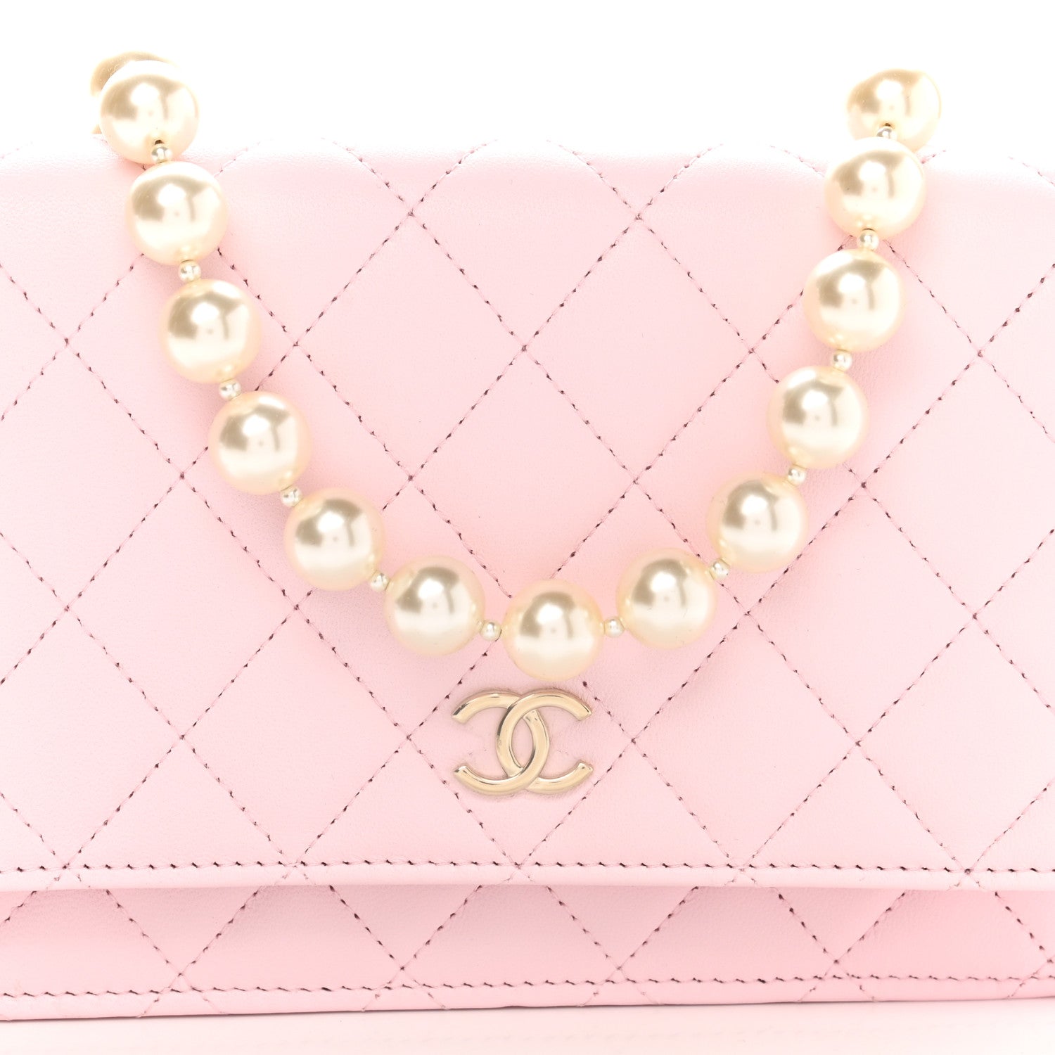 Chanel Lambskin Quilted Pearl Wallet On Chain WOC Pink 15 of 22
