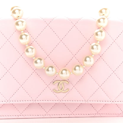 Chanel Lambskin Quilted Pearl Wallet On Chain WOC Pink 15 of 22