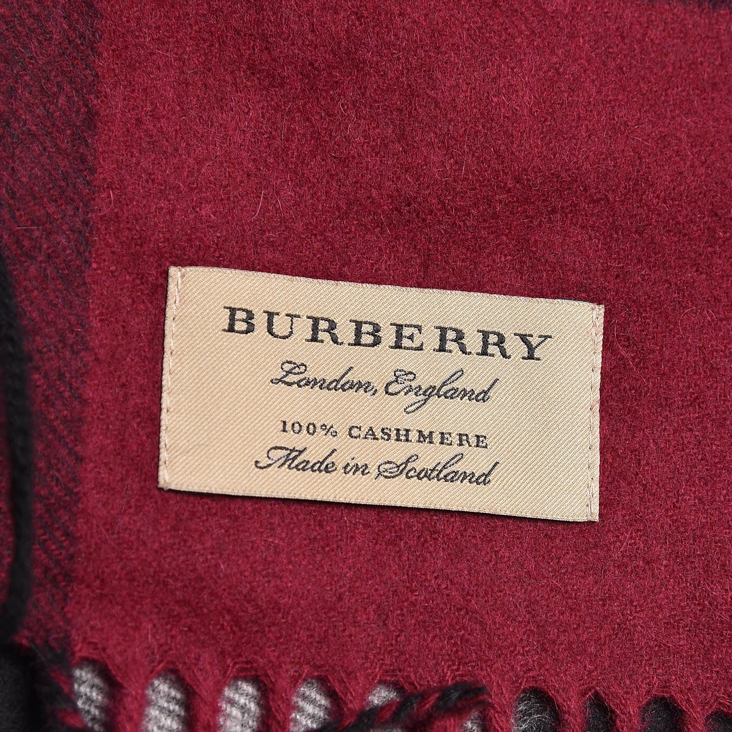 Burberry Cashmere Classic Check Fringe Scarf Claret 4 of 4