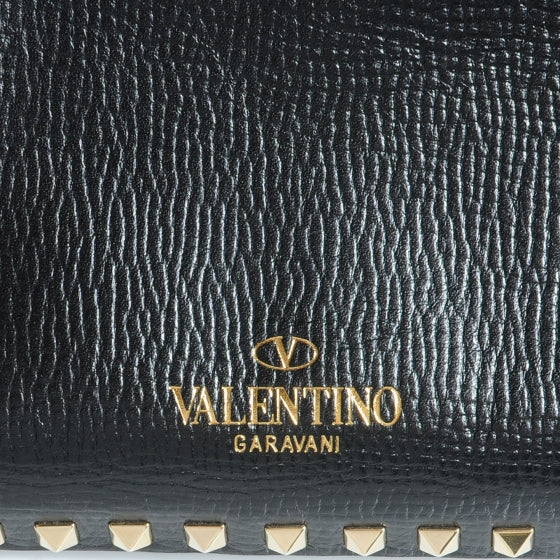 Textured Calfskin Medium Rockstud Tote Black