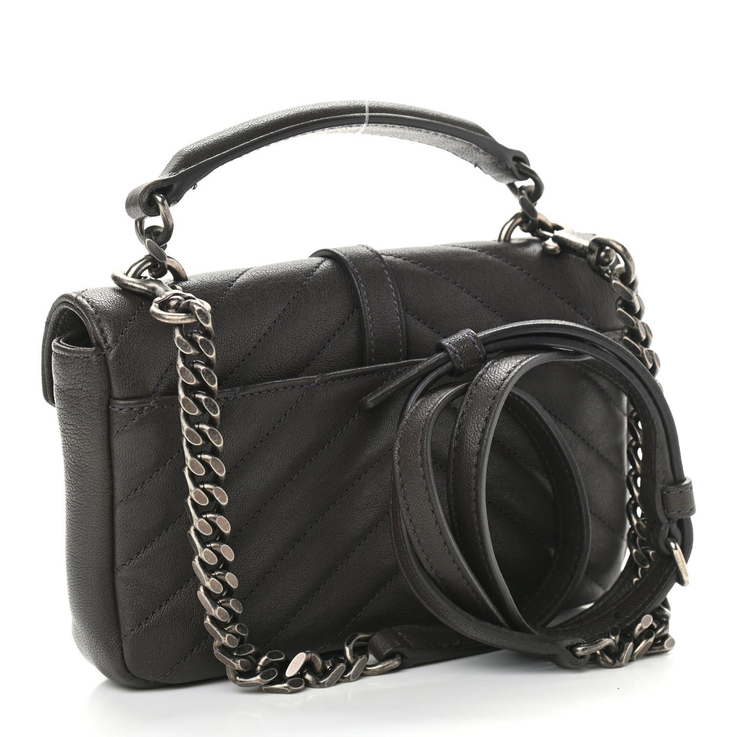 Sheepskin Matelasse Chevron Monogram College Chain Wallet Coal