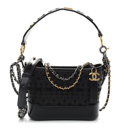 Chanel Calfskin Wool Felt Embossed Small Gabrielle Logo Hobo Black 1 of 13