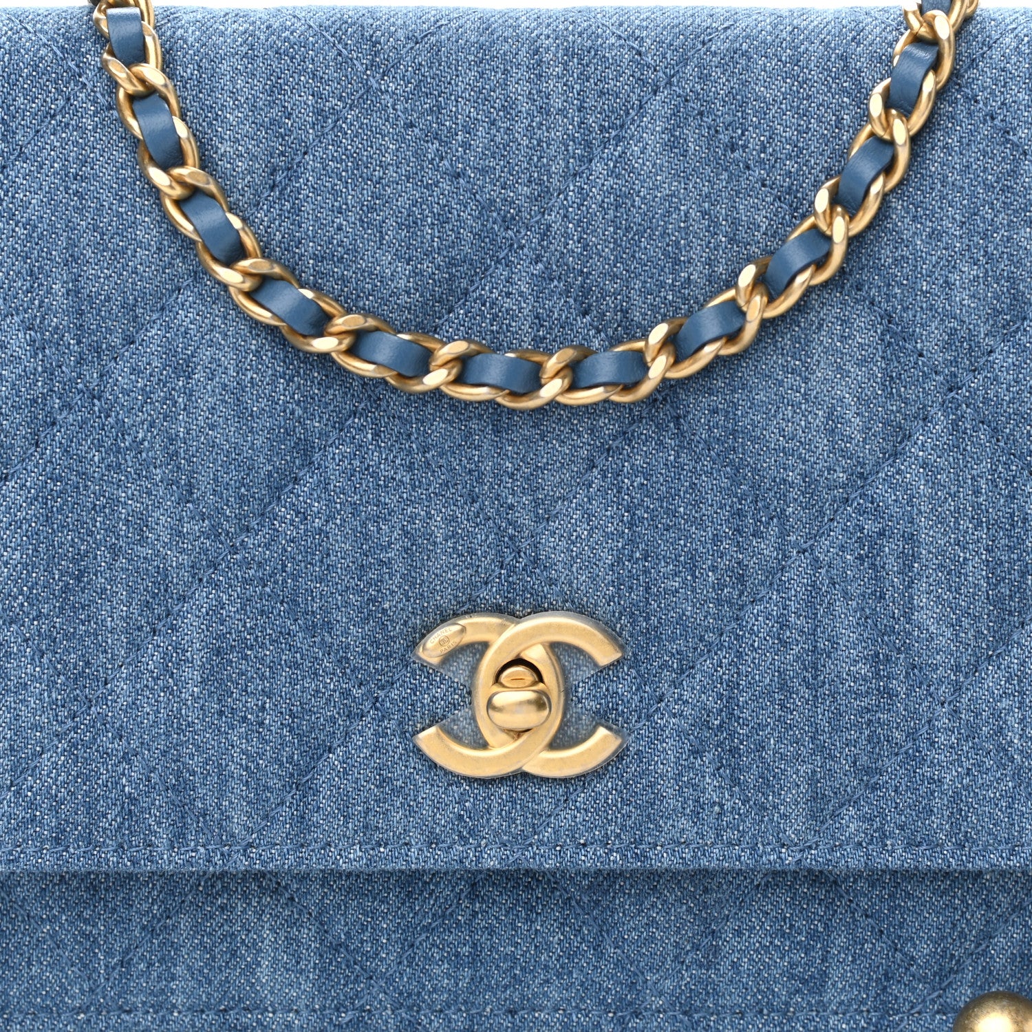 Chanel Denim Quilted CC Pearl Crush Wallet On Chain WOC Blue 9 of 12