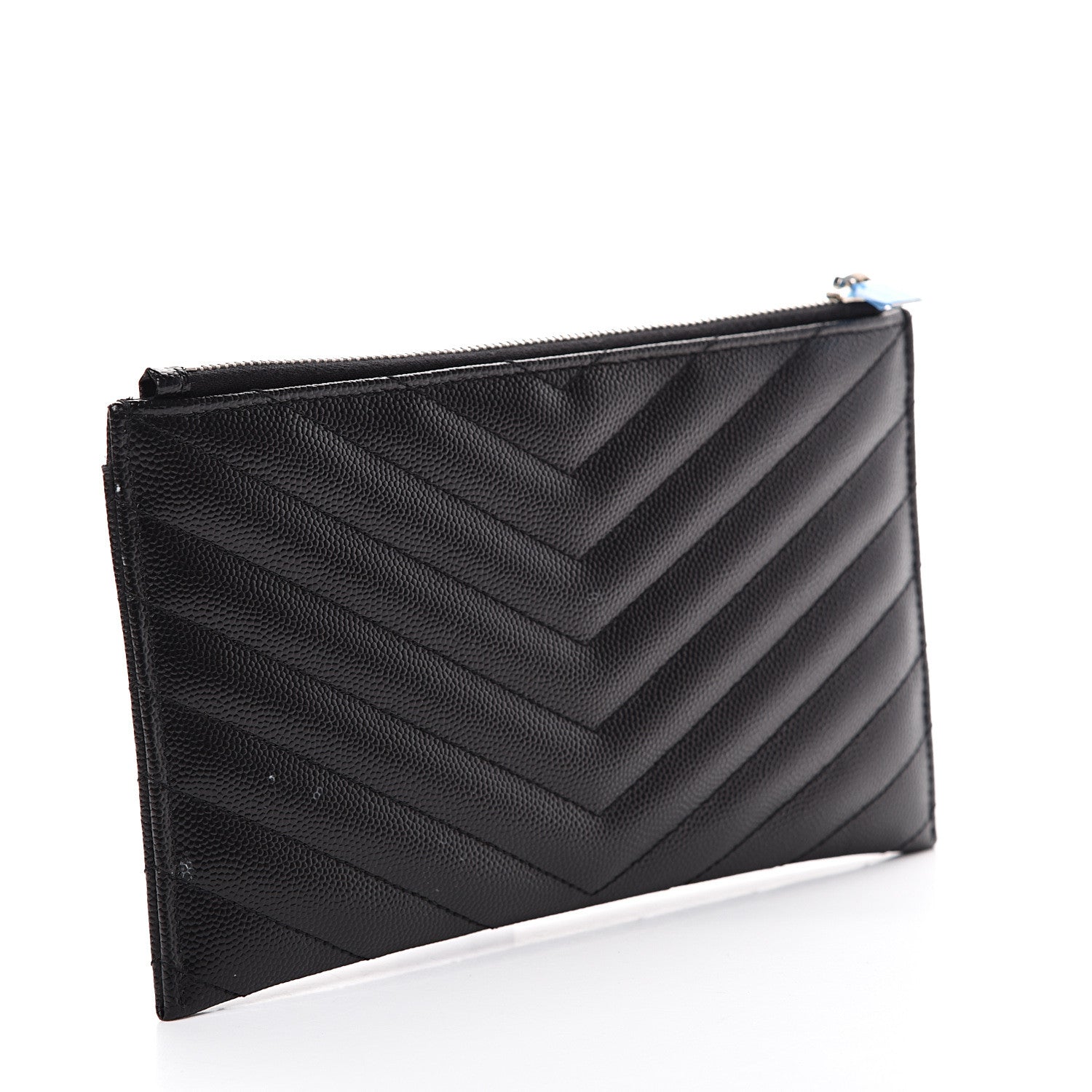 Saint Laurent Grain De Poudre Chevron Monogram Bill Pouch Black 2 of 7
